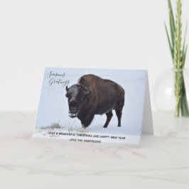 Wilde Buffalo Bison Kerstwinter Aangepast Feestdagen Kaart