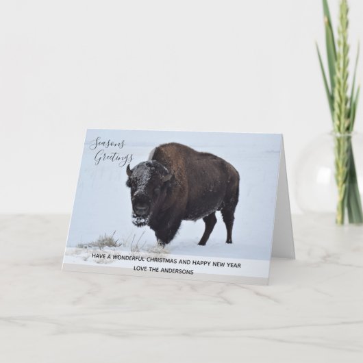 Wilde Buffalo Bison Kerstwinter Aangepast Feestdagen Kaart (Voorkant)
