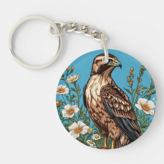 🦅 Wilde Buizerd Bloem – Bloemrijke Natuur Harmoni Sleutelhanger (Voorkant)