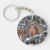 Wilde Canadese Moose in Winter Forest Sleutelhanger (Voorkant)