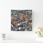 Wilde Canadese Moose in Winter Forest Vierkante Klok (Huis)