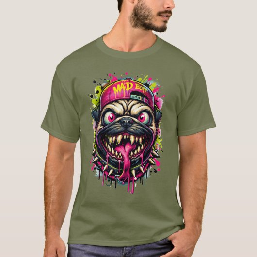 Wilde Cartoon Pug T-shirt (Voorkant)