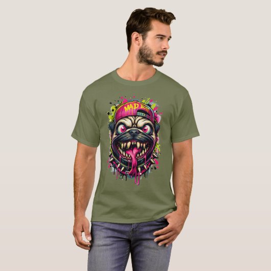 Wilde Cartoon Pug T-shirt (Voorkant volledig)