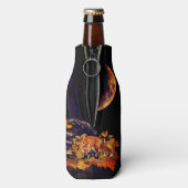 Wilde collage met vos, egel en amber maan flesjeskoeler (Fles Achterkant)