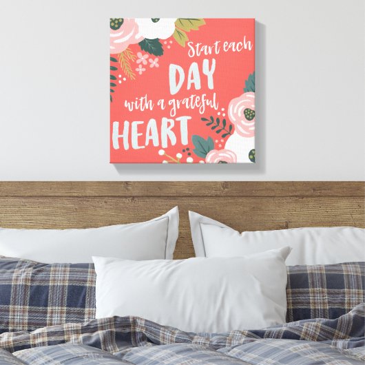 Wilde dagdromen - Grateful Heart Typografie Canvas Afdruk (Insitu (Slaapkamer))