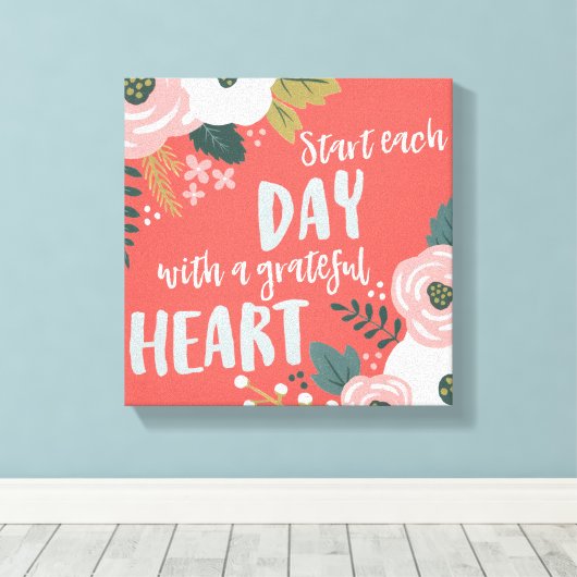 Wilde dagdromen - Grateful Heart Typografie Canvas Afdruk (Insitu (Houten vloer))