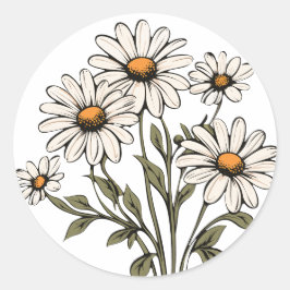 Wilde Daisy Bloemen Bloeien Ronde Sticker