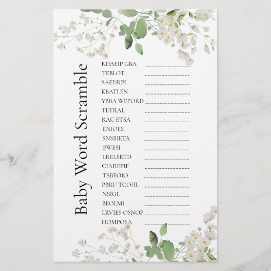Wilde daisy blooms Baby shower Word Scramble (Voorkant)