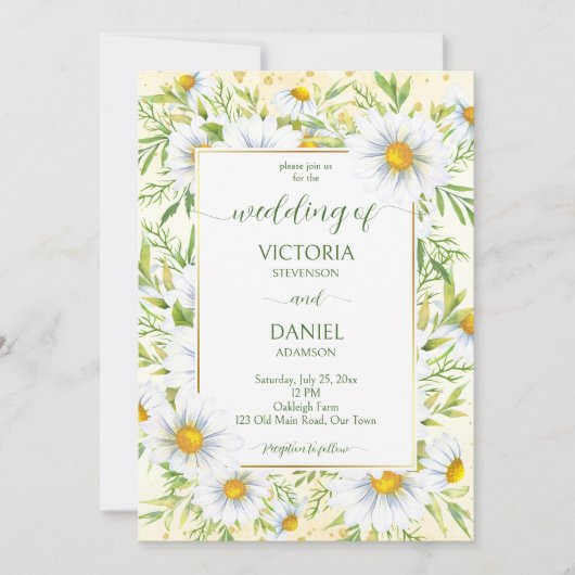 Wilde daisy spring bloemen bruiloft sjabloon kaart (Voorkant)