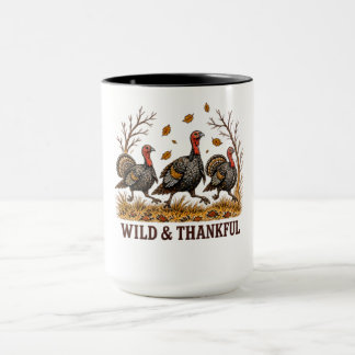Wilde & Dankbare Kalkoenen Thanksgiving-ontwerp Mok