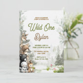 Wilde dier bos kind verjaardagsuitnodiging kaart (Staand voorkant)