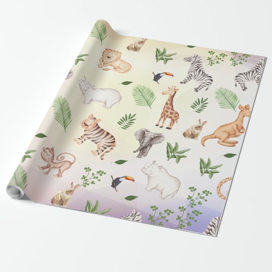 Wilde Dier Met Jungle Boompatroon Cadeaupapier (Uitgerold)