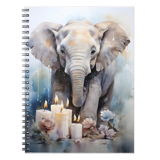 Wilde dier met kaarsen en bloemen olifant notitieboek (Voorkant)