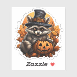 Wilde dier met pompoen Cartoon Halloween Raccoon Sticker