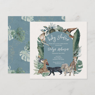 Wilde dier waterverf tropisch blauw Baby shower Kaart