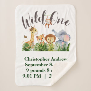 Wilde Dieren Baby Jungle Safari Geboorte Stats Sherpa Deken