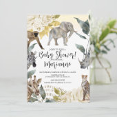 Wilde dieren Baby shower Faux Gold Glitter Kaart (Staand voorkant)