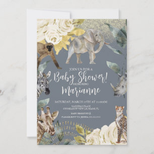 Wilde Dieren Baby Shower Glitter Stofblauw Kaart