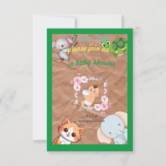 wilde dieren baby shower platte kaart (Voorkant)