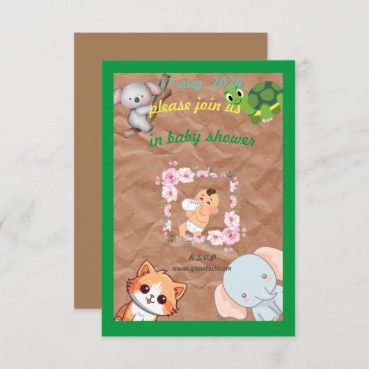wilde dieren baby shower platte kaart (Voorkant / Achterkant)