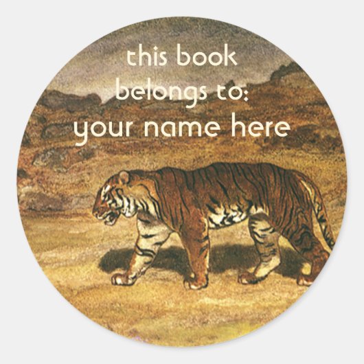  wilde dieren, Bengaalse tijger boekenplaat Ronde Sticker (Voorkant)