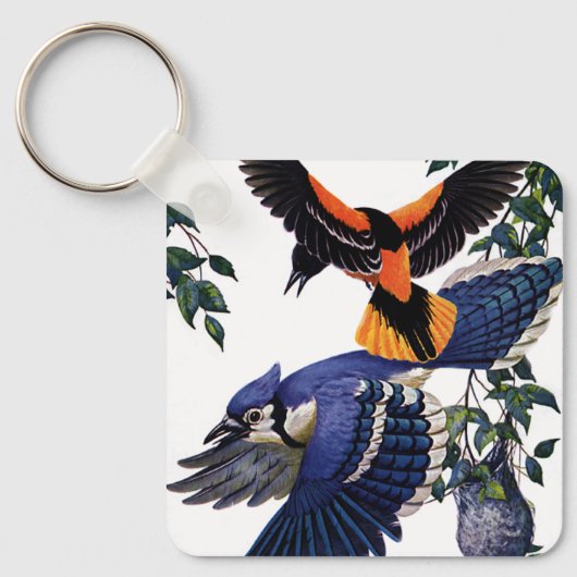 wilde dieren, blauwe jassen die vliegen sleutelhanger (Voorkant)