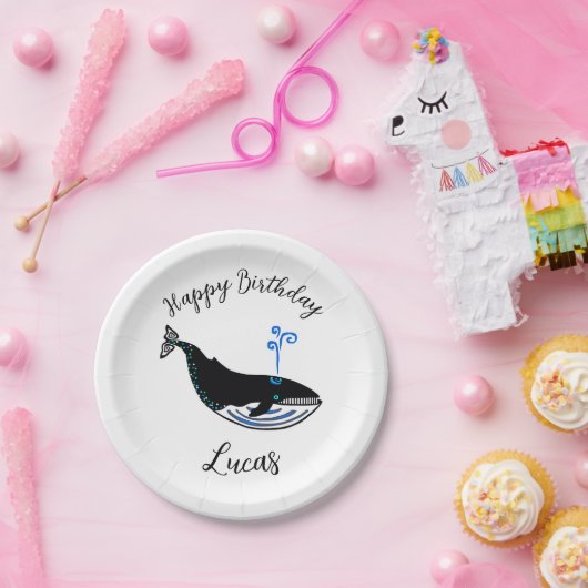 Wilde dieren - Blue WHALE - Happy Birthday - Feest Papieren Bordje (Feest)