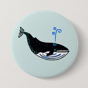 Wilde dieren - Blue WHALE-- Zee spray groen Ronde Button 7,6 Cm