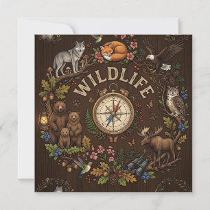 "Wilde dieren" Bos Avontuur Illustratie Feestdagenkaart
