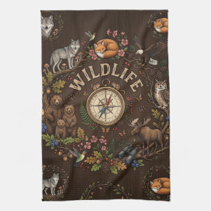 "Wilde dieren" Bosavonturen Illustratie Theedoek