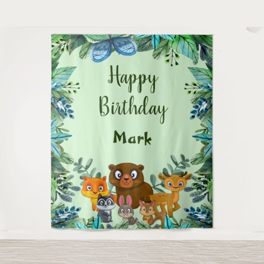 Wilde Dieren Bosgrond Groene Achtergrond Wandkleed (Voorkant)