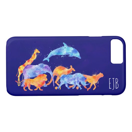 Wilde dieren die een kleurrijk Waterverf-monogram  Case-Mate iPhone Case (Achterkant (Horizontaal))