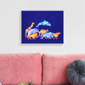 Wilde dieren die samen een kleurrijke Waterverf lo Canvas Afdruk (Insitu (Woonkamer))