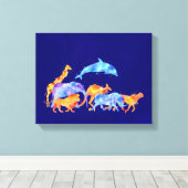 Wilde dieren die samen een kleurrijke Waterverf lo Canvas Afdruk (Insitu (Houten vloer))