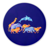 Wilde dieren die samen een kleurrijke Waterverf lo Keramische Knop (Voorkant)