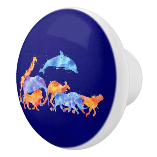 Wilde dieren die samen een kleurrijke Waterverf lo Keramische Knop (Rechts)