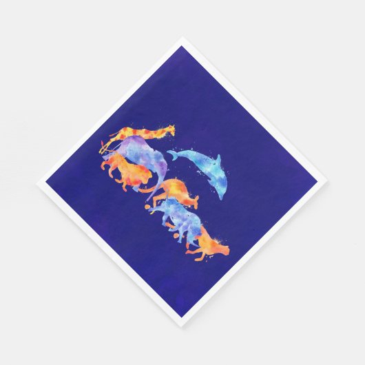 Wilde dieren die samen een kleurrijke Waterverf lo Servetten (Hoek)