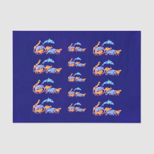 Wilde dieren die samen een kleurrijke Waterverf lo Tissuepapier (Voorkant)