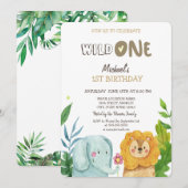 Wilde dieren Elephant Lion verlaat 1e verjaardag Kaart (Voorkant / Achterkant)