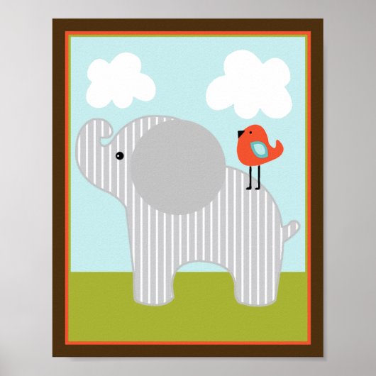Wilde dieren Elephant met Poster voor vogelkunst (Voorkant)