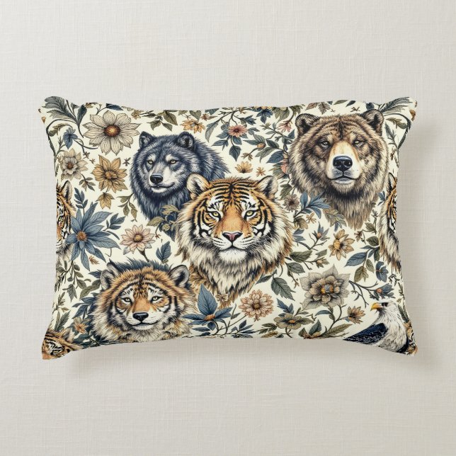  wilde dieren en bloemmotief op wit accent kussen (Voorkant)