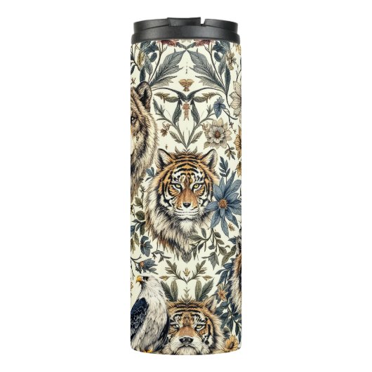  wilde dieren en bloemmotief op wit thermosbeker (Achterkant)