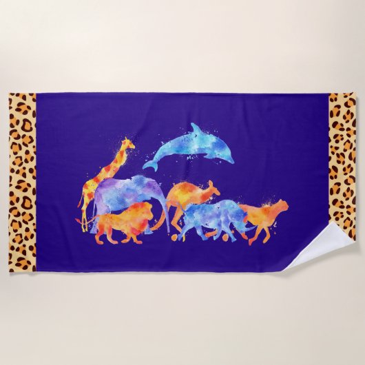Wilde dieren en luipaard print Border Strandlaken (Voorkant)