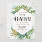 Wilde dieren Grenery Palm Leaves 1st Birthday Kaart (Voorkant)