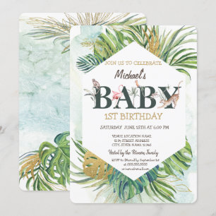Wilde dieren Grenery Palm Leaves 1st Birthday Kaart