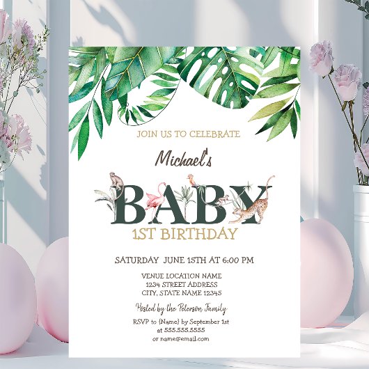 Wilde dieren Grenery verlaat 1e verjaardag Kaart