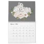 Wilde dieren Grijze Floral Winter Waterverf Kalender (Feb 2026)