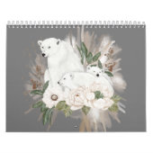 Wilde dieren Grijze Floral Winter Waterverf Kalender (Hoes)