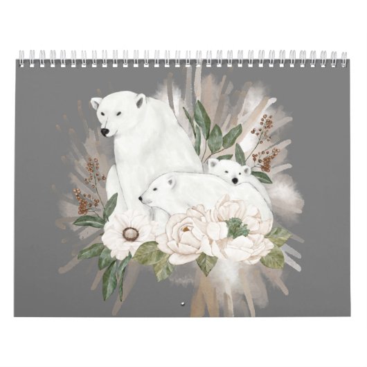 Wilde dieren Grijze Floral Winter Waterverf Kalender (Hoes)