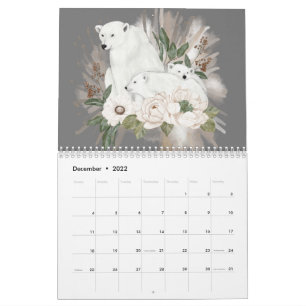 Wilde dieren Grijze Floral Winter Waterverf Kalender